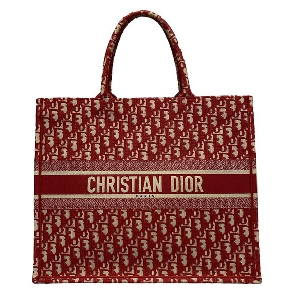 Auth DIOR/ChristianDior Book Tote Large Bag - White Red Jacquard Tote Bag - Picture 1 of 16